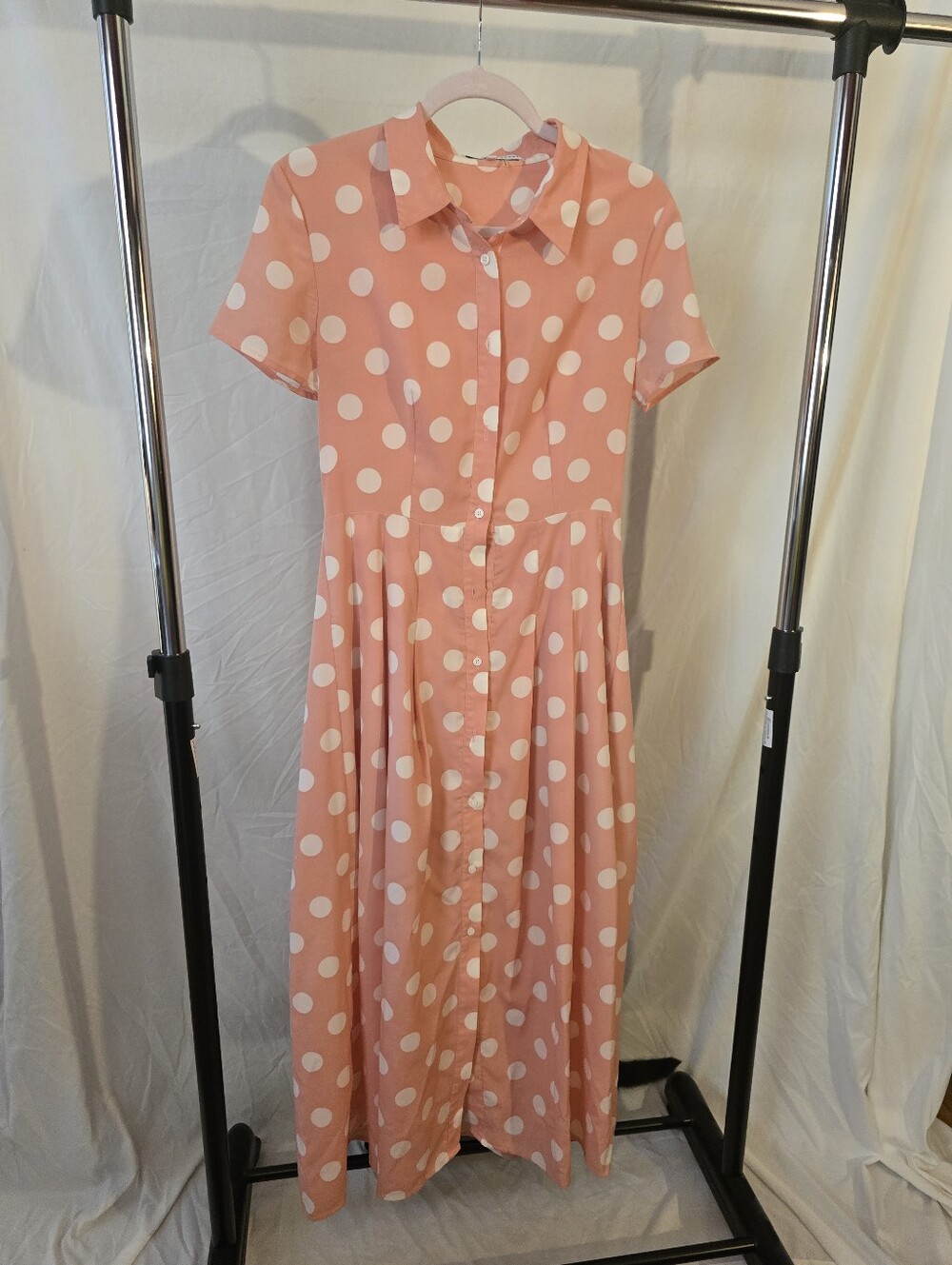 English Factory Pink Polka Dot Button-Front Maxi Dress